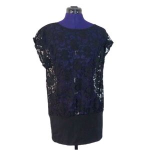 Black Sheer Lace Short Sleeve Top